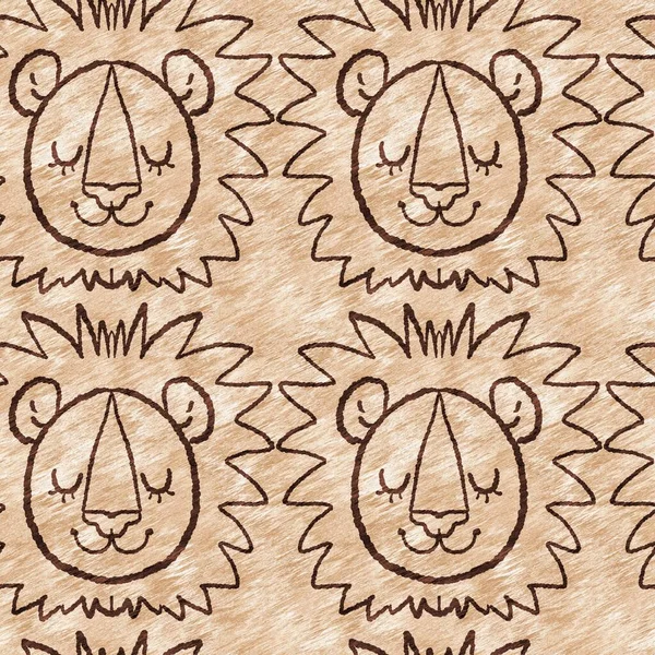 可爱的野生狮子动物图案为婴儿居室装饰。无缝毛褐色纹理中性印花设计. — 图库照片