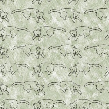 Bebek odası dekorasyonu için şirin bir safari aslanı deseni. Kusursuz kürksüz yeşil desenli cinsiyet nötr iz tasarımı. 