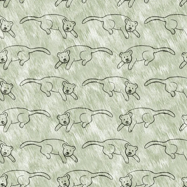 Leuke safari leeuw wild dier patroon voor baby 's kamer decor. Naadloze harige groene textuur genderneutraal print ontwerp. — Stockfoto