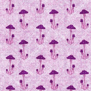 Mantar pembesi kumaş dokusu deseni. Kusursuz örülmüş orman mantarı dekoru desenli tuval sonbaharı. 