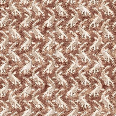 Kahverengi el plesiosaur dinazorunu kusursuz şekilde çizmiş. Bebek yuvası için cinsiyet Nötr Jurasik fosil silueti. Müze, nesli tükenme ve tekstil tasarımı için cinsiyet ayrımı yapılmamış ev dekorasyonu 