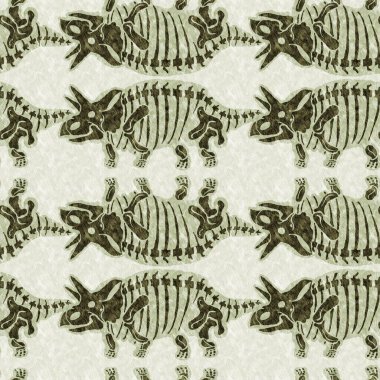 Yeşil triceratops dinozor fosil kemikleri kusursuz desen. Bebek odası için cinsiyet olarak Tarafsız Jurasik siluet. Müze, nesli tükenme ve tekstil tasarımı için cinsiyet ayrımı yapılmamış ev dekorasyonu