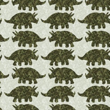 Yeşil el triceratops dinozor deseni çizdi. Bebek yuvası için cinsiyet Nötr Jurasik fosil silueti. Müze, nesli tükenme ve tekstil tasarımı için cinsiyet ayrımı yapılmamış ev dekorasyonu