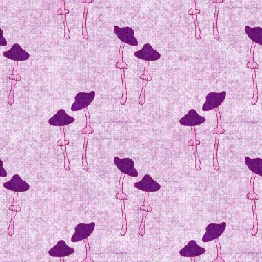 Mantar pembesi kumaş dokusu deseni. Kusursuz örülmüş orman mantarı dekoru desenli tuval sonbaharı. 