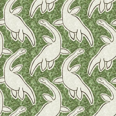 Yeşil el plesiosaur dinazorunu kusursuz şekilde çizdi. Bebek yuvası için cinsiyet Nötr Jurasik fosil silueti. Müze, nesli tükenme ve tekstil tasarımı için cinsiyet ayrımı yapılmamış ev dekorasyonu