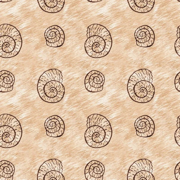 Green hand drawn ammonite fossil seamless pattern. Gender Neutral baby nusrsery Jurassic silhouette. Home decor for museum, extinction and textile design