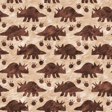 Hand drawn triceratops dinosaur seamless pattern. Gender Neutral Jurassic fossil silhouette for baby nursery. Gender neutral home decor for museum, excintion and textile design