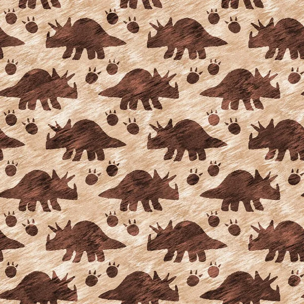 Hand Drawn Triceratops Dinosaur Seamless Pattern Gender Neutral Jurassic Fossil — Stockfoto