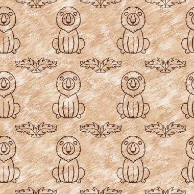 Bebek odası dekorasyonu için şirin bir safari vahşi aslan deseni. Kusursuz kürksüz kahverengi desenli cinsiyet nötr iz tasarımı