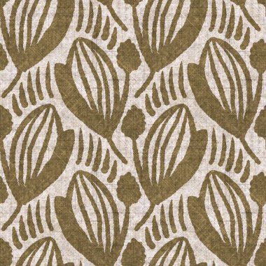 Sepia nötr botanik yaprak dikişsiz keten deseni. Yastık fırlatmak ve mobilya yapmak için organik doğal ton yeşilliği tasarımı. Modern bej kahverengi nötr ev dekorasyonu tekstil kumaşı