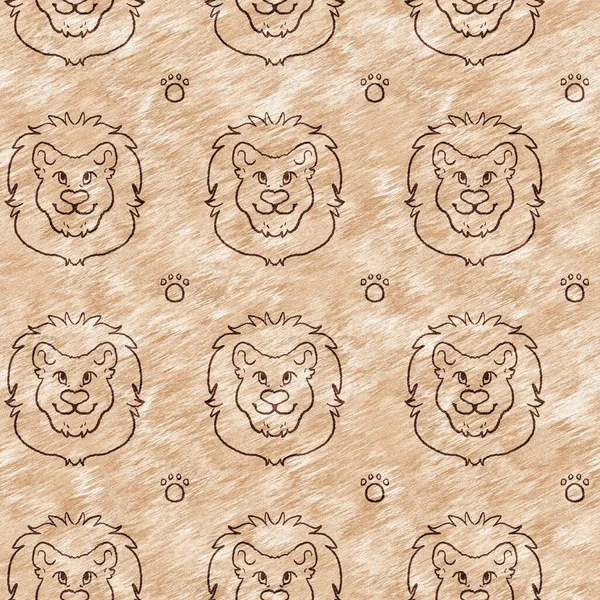 Cute safari wild lion animal pattern for babies room decor. Seamless furry brown textured gender neutral print design