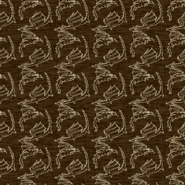 Dragon linen effect texture seamless pattern. Woven mythical beast for fantasy fairytale nursery decor. Decorative draco print for kids wallpaper
