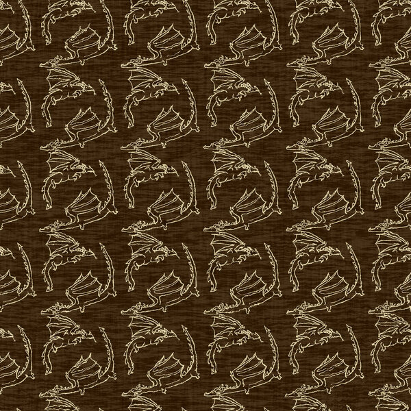 Dragon linen effect texture seamless pattern. Woven mythical beast for fantasy fairytale nursery decor. Decorative draco print for kids wallpaper