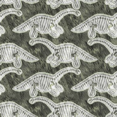 Elle çizilmiş iskelet fosili plesiosaur dinazorun kusursuz deseni. Cinsiyet Tarafsız Jurasik siluet. Müze, excintion ve tekstil tasarımı için ev dekorasyonu