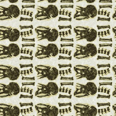 Yeşil triceratops dinozor fosil kemikleri kusursuz desen. Bebek odası için cinsiyet olarak Tarafsız Jurasik siluet. Müze, nesli tükenme ve tekstil tasarımı için cinsiyet ayrımı yapılmamış ev dekorasyonu