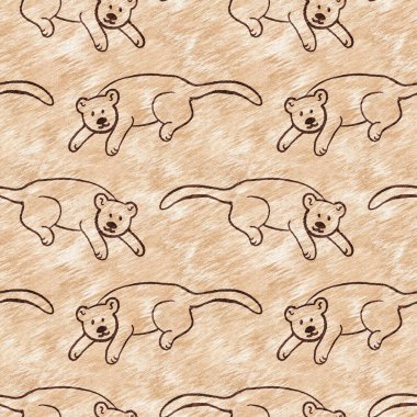 Bebek odası dekorasyonu için şirin bir safari vahşi aslan deseni. Kusursuz kürksüz kahverengi desenli cinsiyet nötr iz tasarımı