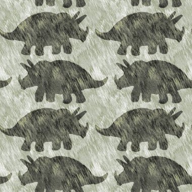 Yeşil el triceratops dinozor deseni çizdi. Bebek yuvası için cinsiyet Nötr Jurasik fosil silueti. Müze, nesli tükenme ve tekstil tasarımı için cinsiyet ayrımı yapılmamış ev dekorasyonu