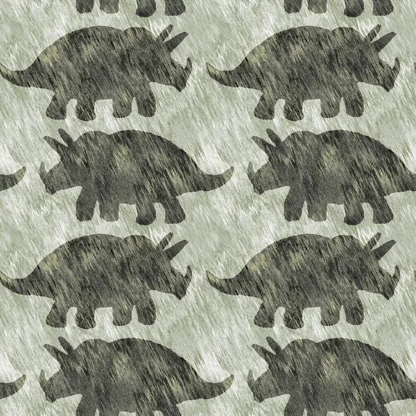 Yeşil el triceratops dinozor deseni çizdi. Bebek yuvası için cinsiyet Nötr Jurasik fosil silueti. Müze, nesli tükenme ve tekstil tasarımı için cinsiyet ayrımı yapılmamış ev dekorasyonu