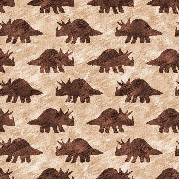 Hand drawn triceratops dinosaur seamless pattern. Gender Neutral Jurassic fossil silhouette for baby nursery. Gender neutral home decor for museum, excintion and textile design