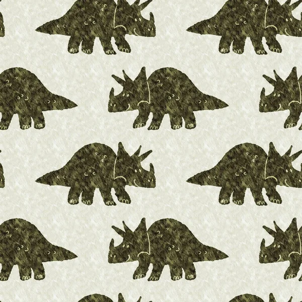 Green Hand Drawn Triceratops Dinosaur Seamless Pattern Gender Neutral Jurassic — Zdjęcie stockowe