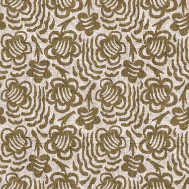Sepia nötr botanik yaprak dikişsiz keten deseni. Yastık fırlatmak ve mobilya yapmak için organik doğal ton yeşilliği tasarımı. Modern bej kahverengi nötr ev dekorasyonu tekstil kumaşı