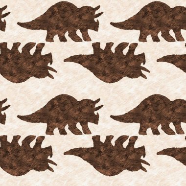 Hand drawn triceratops dinosaur seamless pattern. Gender Neutral Jurassic fossil silhouette for baby nursery. Gender neutral home decor for museum, extinction and textile design