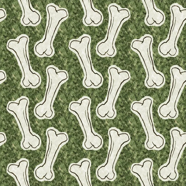 Green hand drawn dinosaur bone seamless pattern. Gender Neutral Jurassic fossil silhouette for baby nursery. Home decor for museum, extinction and textile design