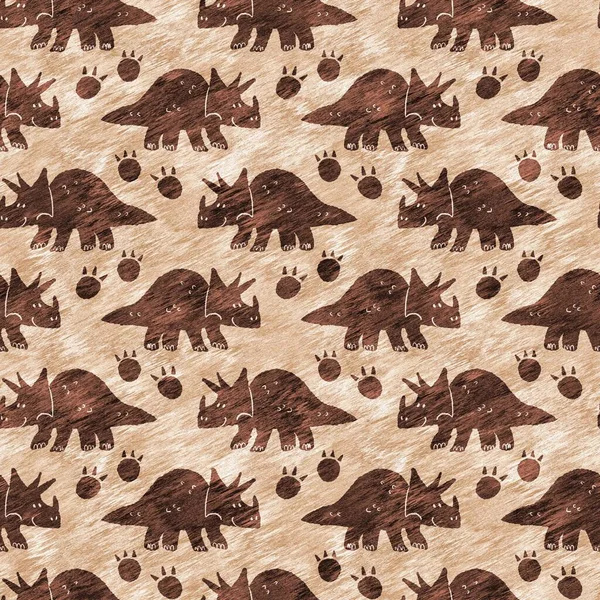 Hand drawn triceratops dinosaur seamless pattern. Gender Neutral Jurassic fossil silhouette for baby nursery. Gender neutral home decor for museum, excintion and textile design