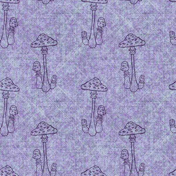 Cogumelo Sem Costura Mão Desenhada Padrão Estilo Linho Fungos Orgânicos — Fotografia de Stock