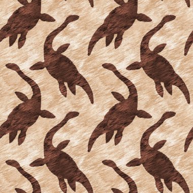 Kahverengi el plesiosaur dinazorunu kusursuz şekilde çizmiş. Bebek yuvası için cinsiyet Nötr Jurasik fosil silueti. Müze, nesli tükenme ve tekstil tasarımı için cinsiyet ayrımı yapılmamış ev dekorasyonu 