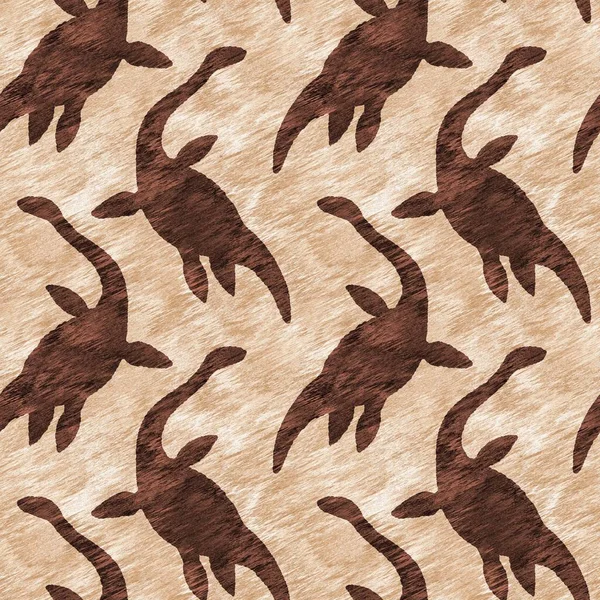 Brown Hand Drawn Plesiosaur Dinosaur Seamless Pattern Gender Neutral Jurassic — стоковое фото