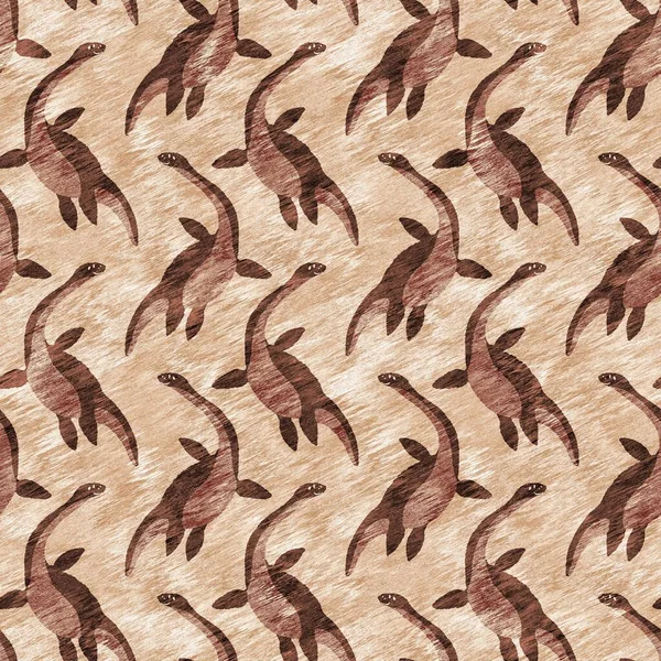 Kahverengi el plesiosaur dinazorunu kusursuz şekilde çizmiş. Bebek yuvası için cinsiyet Nötr Jurasik fosil silueti. Müze, nesli tükenme ve tekstil tasarımı için cinsiyet ayrımı yapılmamış ev dekorasyonu 