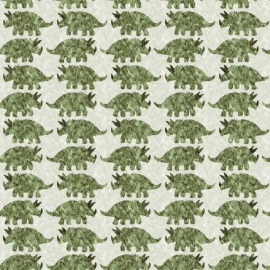 Yeşil el triceratops dinozor deseni çizdi. Bebek yuvası için cinsiyet Nötr Jurasik fosil silueti. Müze, nesli tükenme ve tekstil tasarımı için cinsiyet ayrımı yapılmamış ev dekorasyonu