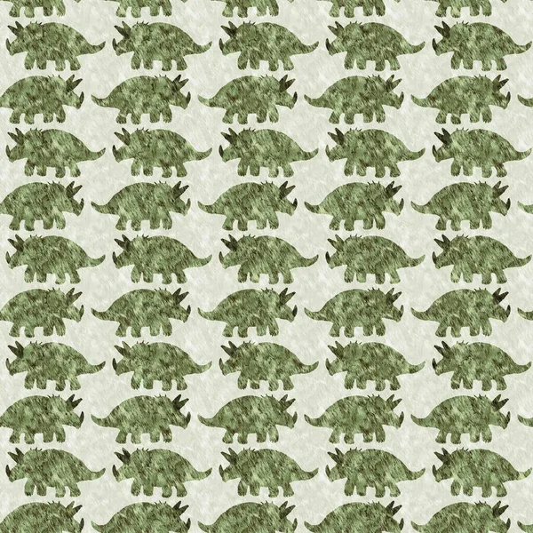 Green Hand Drawn Triceratops Dinosaur Seamless Pattern Gender Neutral Jurassic — Fotografia de Stock