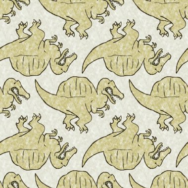 Yeşil el, Spinosaurus dinazorunu kusursuz şekilde çizdi. Bebek yuvası için cinsiyet Nötr Jurasik fosil silueti. Müze, neslin tükenmesi ve tekstil tasarımı için ev dekorasyonu