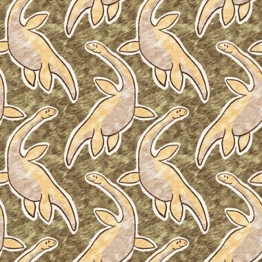 Kahverengi el plesiosaur dinazorunu kusursuz şekilde çizmiş. Bebek yuvası için cinsiyet Nötr Jurasik fosil silueti. Müze, nesli tükenme ve tekstil tasarımı için cinsiyet ayrımı yapılmamış ev dekorasyonu