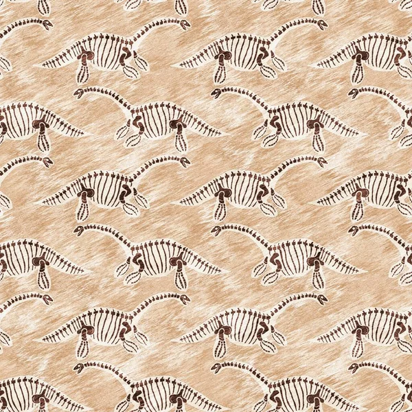 Brown Plesiosaur Dinosaur Fossil Bones Seamless Pattern Gender Neutral Jurassic — Stock Photo, Image