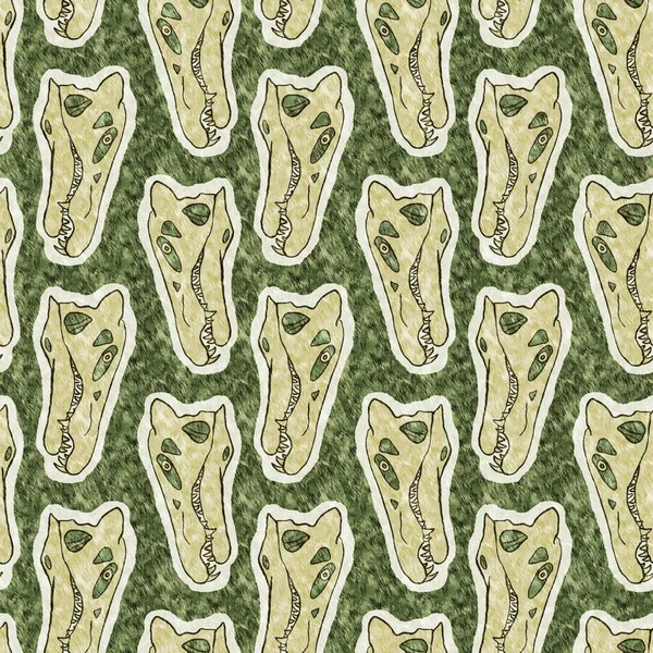 Green Hand Drawn Spinosaurus Fossil Bones Dinosaur Seamless Pattern Gender — Fotografia de Stock