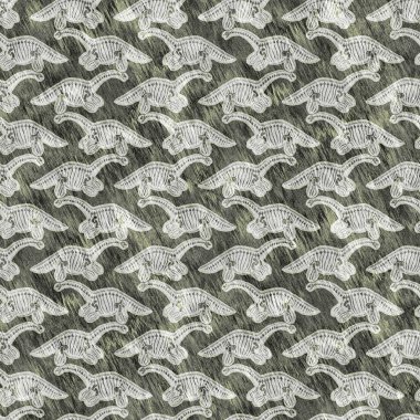 Yeşil plesiosaur dinozor fosil kemikleri dikişsiz desen. Bebek odası için cinsiyet olarak Tarafsız Jurasik siluet. Müze, nesli tükenme ve tekstil tasarımı için cinsiyet ayrımı yapılmamış ev dekorasyonu