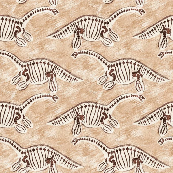 Brown plesiosaur dinosaur fossil bones seamless pattern. Gender Neutral Jurassic silhouette for baby nursery. Gender neutral home decor for museum, extinction and textile design