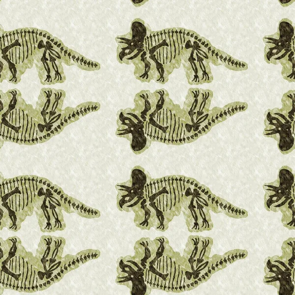 Tricératops Vert Dinosaure Squelettes Fossiles Motif Sans Couture Silhouette Jurassique — Photo