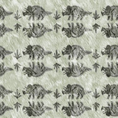 El çizimi triceratops fosil kemikler dinazor dikişsiz desen. Cinsiyet Tarafsız Jurasik siluet. Müze, excintion ve tekstil tasarımı için ev dekorasyonu