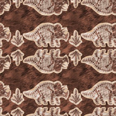 Kahverengi el triceratops dinozor desenli. Bebek yuvası için cinsiyet Nötr Jurasik fosil silueti. Müze, nesli tükenme ve tekstil tasarımı için cinsiyet ayrımı yapılmamış ev dekorasyonu