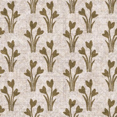 Sepia nötr botanik yaprak dikişsiz keten deseni. Yastık fırlatmak ve mobilya yapmak için organik doğal ton yeşilliği tasarımı. Modern bej kahverengi nötr ev dekorasyonu tekstil kumaşı