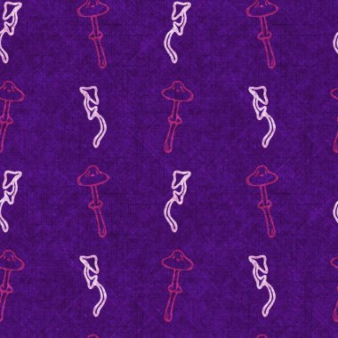 Mantarsız el yapımı keten desenli. Organik mantarlar, yastık fırlatmak için doğal ton tasarımı, yumuşak mobilyalar. Modern mor ormanlık ev dekorasyonu