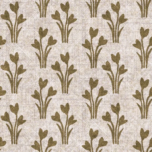 Sepia nötr botanik yaprak dikişsiz keten deseni. Yastık fırlatmak ve mobilya yapmak için organik doğal ton yeşilliği tasarımı. Modern bej kahverengi nötr ev dekorasyonu tekstil kumaşı