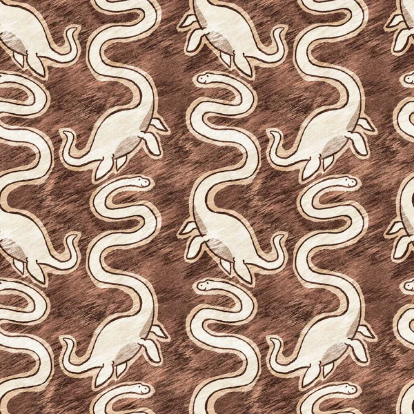 Kahverengi el plesiosaur dinazorunu kusursuz şekilde çizmiş. Bebek yuvası için cinsiyet Nötr Jurasik fosil silueti. Müze, nesli tükenme ve tekstil tasarımı için cinsiyet ayrımı yapılmamış ev dekorasyonu 