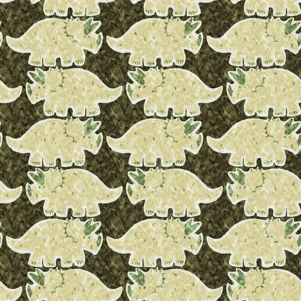 Green Hand Drawn Triceratops Dinosaur Seamless Pattern Gender Neutral Jurassic — стоковое фото