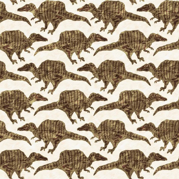 Brown Hand Drawn Spinosaurus Fossil Bones Dinosaur Seamless Pattern Gender — Stockfoto