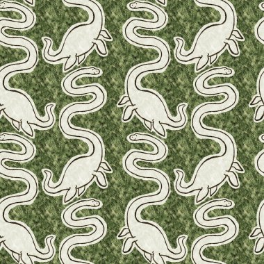 Yeşil el plesiosaur dinazorunu kusursuz şekilde çizdi. Bebek yuvası için cinsiyet Nötr Jurasik fosil silueti. Müze, nesli tükenme ve tekstil tasarımı için cinsiyet ayrımı yapılmamış ev dekorasyonu